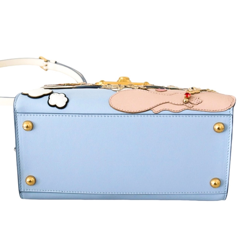 🎁SOLD🎁 DOLCE & GABANNA Leather Blue WELCOME Rose Designer Shoulder Satchel Bag - Picture 4 of 4